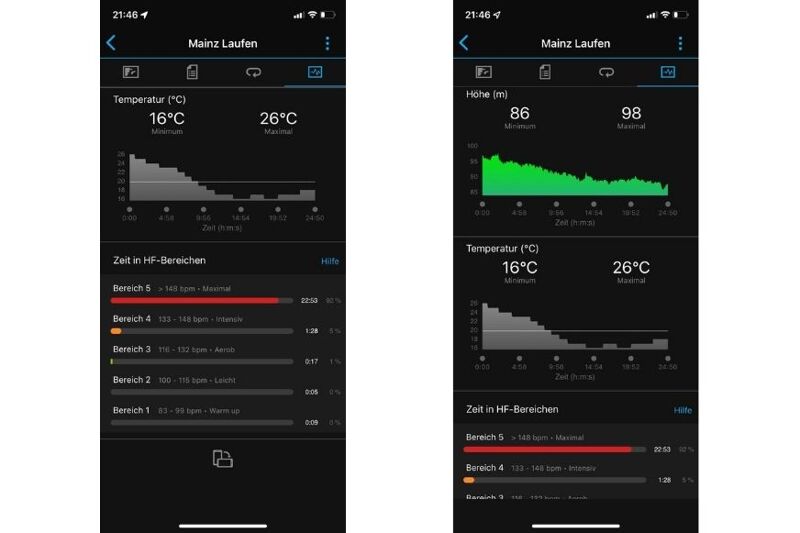 Man sieht, wie die Trainingsdaten in der App angezeigt werden.